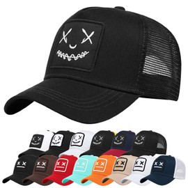 Enwokran Baseball Cap Mens Quirky Bizarre Embroidery Hats Unisex, Hip Hop Trucker Caps Adjustable Mesh Back UPF 50+ UV Protection Summer Sun Hat Sports Cap (A_Black)