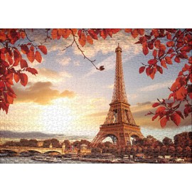 Ulmer Puzzleschmiede - Autumn in Paris Jigsaw Puzzle - Classic 1000 Piece Puzzle - Eiffel Tower Behind the Seine and Autumn Leaves in Paris, France