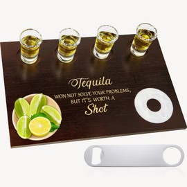 Tequila Shot Board 13.7x9inch Large Shot Glasses Serving Tray Holder Wooden Bar Display Case Storage with Salt Rim for Liquor Parties Weddings Housewarmings