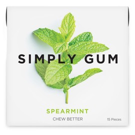 SIMPLY Gum | Spearmint | Plant- Based Chewing Gum | Pack of Six (90 Pieces Total) | Synthetic Plastic Free + Aspartame Free + non GMO