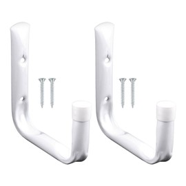 Navoys Pack of 2 White Jumbo Hooks - Screws Included, Heavy Duty 14 x 13cm Storage Hooks, Can Be Used in Sheds, Garages, Homes and Gardens, Garage Hooks for Ladders, Hose Pipes, Garden Tools, Bikes