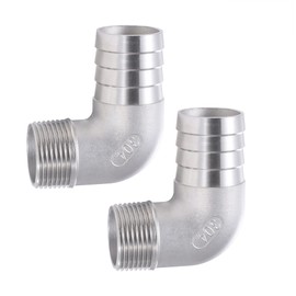 304 Stainless Steel 1" Hose Barb x 3/4" Male NPT 90 Degree Elbow for Air WaterFuel Home Brew Pipe Fitting Lead-Free 2 pcs