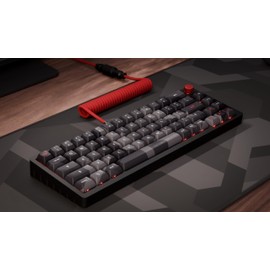 Das Keyboard DeltaForce Aviator Coiled USB-C Cable 6 Ft – GX16 Detachable Connector – Custom Coiled Keyboard Cable with Paracord Sleeving – USB-A to USB-C – Delta Red