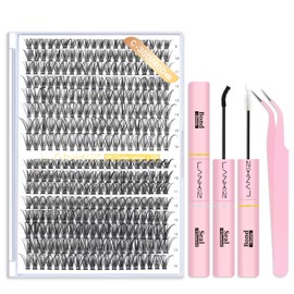 Cluster Lashes Kit - 9-16mm C Curl 320PCS Individual Eyelashes Kit with Lash Bond Seal Tweezers - LANKIZ 30D 40D Natural Wispy Fluffy Eyelash Clusters for DIY Lash Extensions