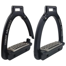 THREE ARCHERS Safety Stirrups Side Opening Design for Adults, Breakaway Stirrups with 4.7" Anti-Slip Stainless Steel Grated Tread Horse Riding Equipment for Equestrian Beginner Trail-Black
