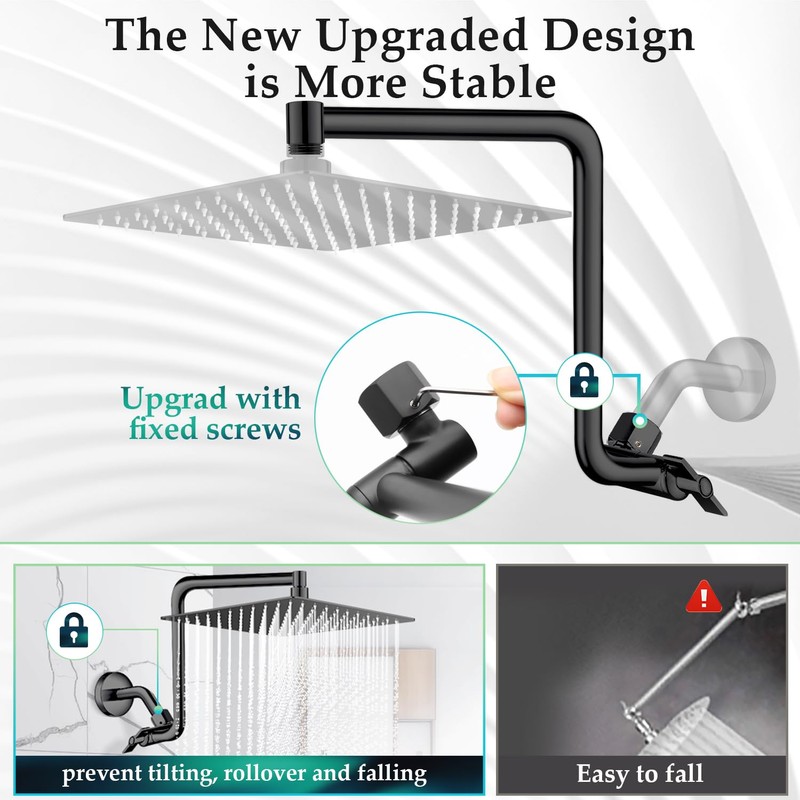 Rain Shower Head Extension Arm, Upgrade 12 Inch Metal Shower