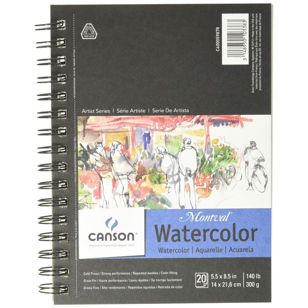 Canson Artist Series Watercolor Paper, Wirebound Pad, 5.5x8.5 inches, 20 Sheets (140lb/300g) - Artist Paper for Adults and Students - Watercolors, Mixed Media, Markers and Art Journaling