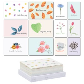 Pack of 36 Sympathy Cards and Recovery Cards with Envelopes, Get Soon, 12 Illustrated Floral Pattern, DIN A6