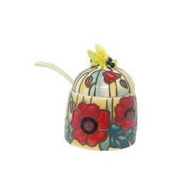 Old Tupton Ware Honey Pot With Spoon Jam Jar 1359 Preserves Yellow Red Poppy