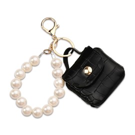 Black Handbag Bag Keychain with Pearl Wristlet Keychain for Women Earphone Coin Purse Keychain for Girls Car Door Keys Keychain Organizer Wristlet Pearl Bead Keychains Keyrings Black Handbag Charms