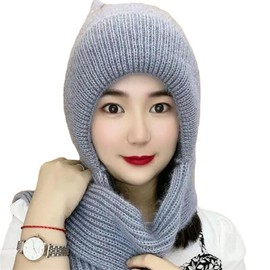 Fashion Winter Warm Knitted Hat for Women,Ear Protection Windproof Cap Scarf, Knitting Thick Warm Ear Guard Hat (Grey,Medium)