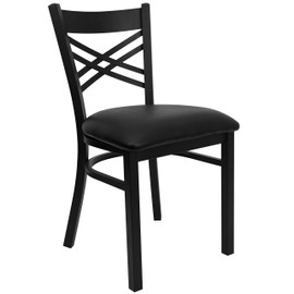 Flash Furniture Flash Furniture Hercules Series "X" Back Metal Restaurant Chair, Modern Upholstered Armless Dining Chair for Restaurants and Kitchens, Black