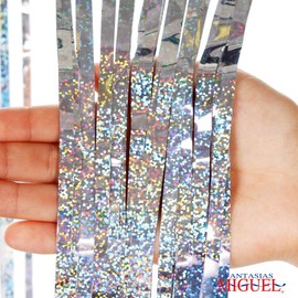 Fantasias Miguel Mylin Cortina de Fiesta Foil 1x2 M para Decoración de Bodas, Fiestas y Eventos, Estilo Laser Color Plata
