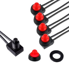 EPLZON EPLZON KP-107 Waterproof Push Button Switch 12V ON/Off SPST Switch with 4.5'Lines for Motorcycle/Car(Pack of 5pcs,Red)
