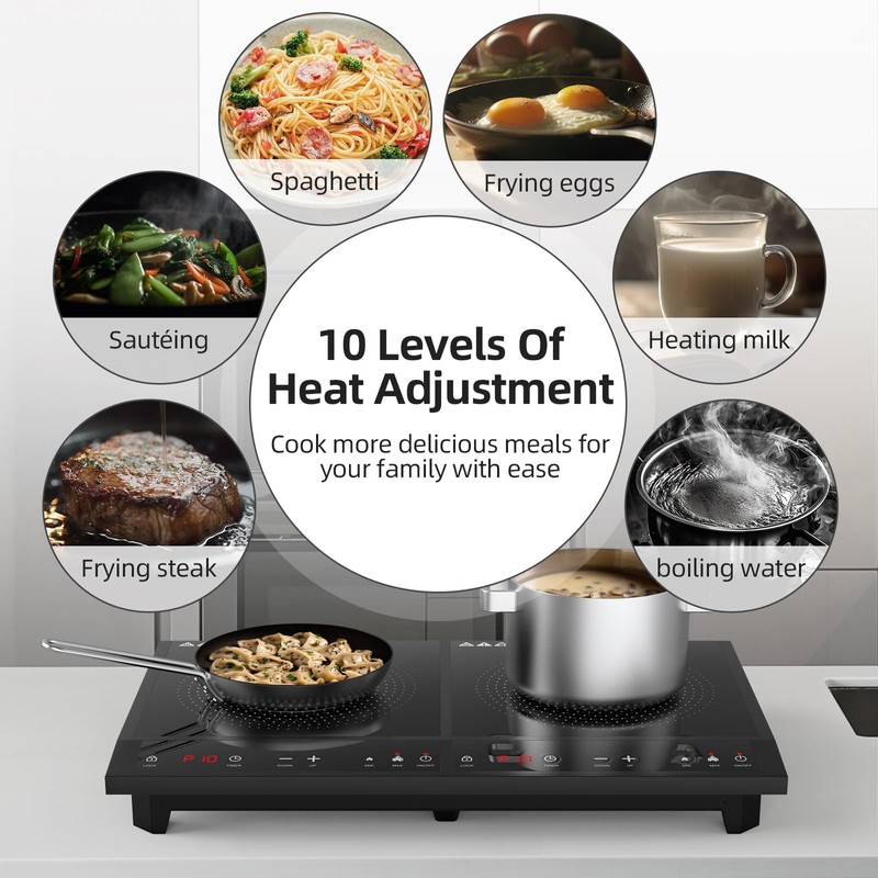 Waatfeet Double Induction Cooktop,Portable Induction Cooker with 2 Burner Independent