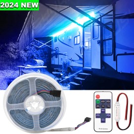 CHUSYYRAY RV LED Camper Awning Boat Trailer Light Set Wireless Remote BLUE 16FT Waterproof