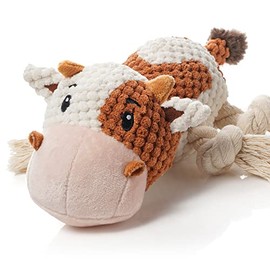 Sedioso Dog Toys, Though Dog Plush Toy for Large Breed, Cute Squeaky Dog Toys with Crinkle Paper , Dog Chew Toys for Puppy, Small, Middle, Big Dogs (Multi-Color(Cow))