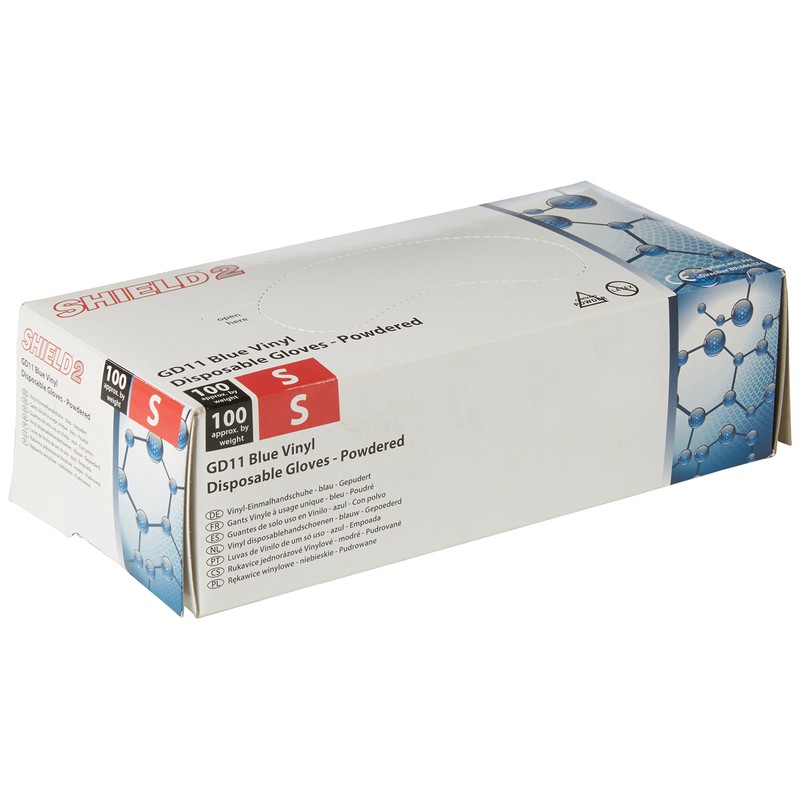SHIELD HEA00955 Polypropylene Gloves, Vinyl, Small, Blue (Pack of 100)