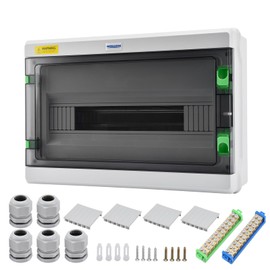 Mollom 18 Way HA Series Power Distribution Box with Bus Bars and Din Rail for Miniature Circuit Breaker MCB,Waterproof IP66,Solar Power Distribution Panel for Indoor and Outdoor Use