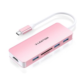LENTION Hub USB C con HDMI 4K, 3 USB 3.0, Lector de Tarjetas SD/Micro SD, USB C Hub para 2023-2016 MacBook Pro, Nuevo Mac Air/Surface, más (CB-C18, Oro Rosa)