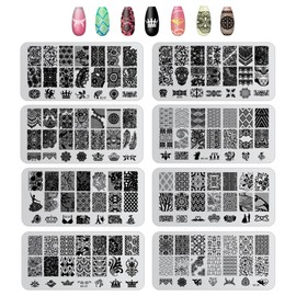 8PCS Nail Stamping Plate, Lace Nail Stamper Kit for DIY Print, Art Nail Stamping Kit for Women Nail Decoration, Nail Art Stamp for Manicure Salon Design Gift (8PCS)