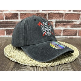 ZKFE Embroidered Firefighter Hat, Gift for Men Women, Washed Black Fire Department Dept Baseball Cap Adjustable Trucker Hat