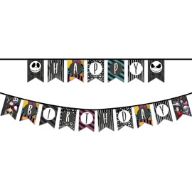 Happy Birthday Banner for Kids and Adults Jack Skellington and Sally Bunting Banner Birthday Party Decorations and Supplies Nightmare Before Christmas Banner Birthday Banner for Indoor Outdoor Decors