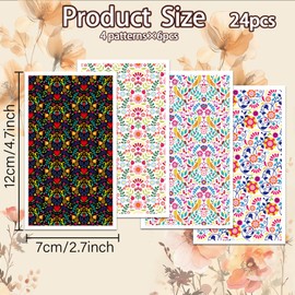 OLYCRAFT Mexican Taditional Pattern Clay Transfer Paper 4 Design 24 Pcs Transfer Paper for Polymer Flower Polymer Clay Transfer Sheets Mexican Small Transfer Paper for Clay Earrings Jewelry Making
