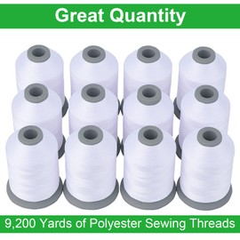 Simthread All Purposes Sewing Thread, 12 Spools Size 40D/2 Polyester Thread for Sewing, Quilting & Sewing Machine - Handy Polyester Sewing Threads for Sewing Machine, Each Spool 765 Yards - White