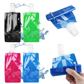 4 x Foldable Sports Water Bottle, 500 ml, Reusable Water Bottle with Carabiner Hook, Ultralight Leak-proof Water Bottle, BPA-Free Water Bottle for Travel, Hiking, Camping, Climbing, Outdoor