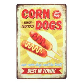 GLOBLELAND Vintage Corn Dogs Tin Sign Fast Food Tin Sign Funny Metal Tin Sign Wall Decoration Tin Painting Tin Signs 12 × 8 Inches for Home, Restaurant, Bar, Cafe, Club, Decoration