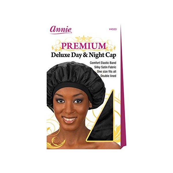 Annie International - Ms Remi Premium Deluxe Day and Night Cap - Made From Silky Satin Fabric(XL, Black, Unisex)