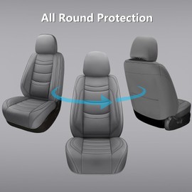 NS YOLO Leather Car Seat Covers Full Set,Universal Fit for Most Cars,SUVs and Sedans,Waterproof Luxury Leatherette Cushions, 5 Seats Protectors (Grey, Front Pair-2 Seats(Driver and Passenger))