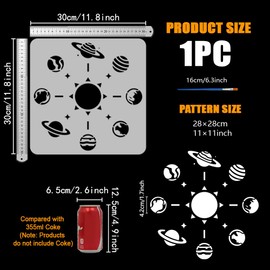 FINGERINSPIRE Solar System Stencil with Brush 11.8x11.8Inch Reusable Eight Planets Stencil PET Sun Decoration Template Earth Uranus Neptune Pattern Sci-Fi Themes Template for Wood Wall Fabric