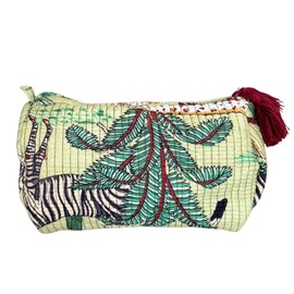 AAVIANA Block Print Designer Toiletry Bag & Makeup Case - Boho Floral Quilted Pouch for Cosmetics, Skincare - Waterproof Lined Organizer for Purse, Travel, Gift, Pencils