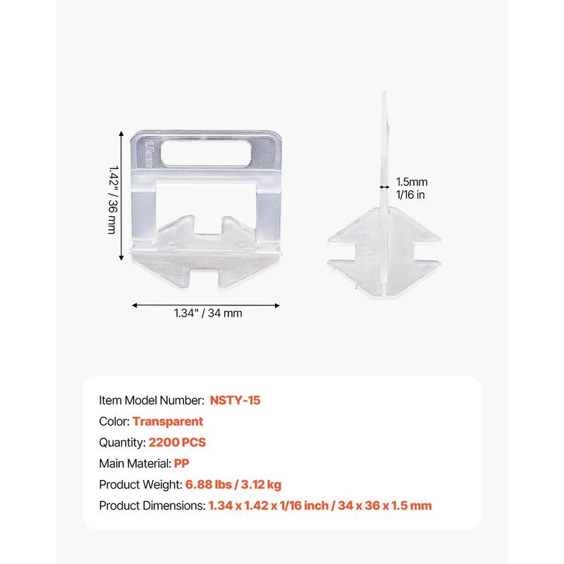 Tile Leveling System Clips 2200PCS 1/16" 1.5mm Floor Wall Spacer