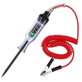 Automotive Test Light Digital Circuit Tester Electrical Test Pen Bidirectional Light Tester with 5-120V LED Digital Voltage Display, 5.9Ft Extended Spring Wire & Probe for Cars Trucks Vehicles (Red)