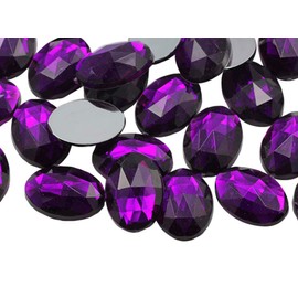 14x10mm Purple Amethyst .NAT02 Flat Back Oval Acrylic Rhinestones Tiny Face Gems Body Jewels Card Making Embelishments - 45 Pieces