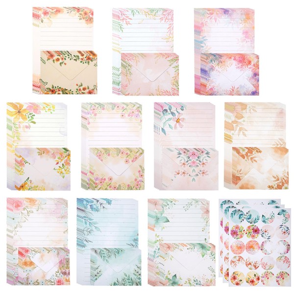 Set of 160 Writing Paper with Envelopes, 50 A5 Lined