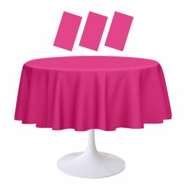RINDOJIN 3 Pack Hot Pink Round Tablecloth 84 x 84 Inch Circle Plastic Table Cover Disposable Table Cloth for Baby Shower Wedding Birthday Party Picnic Round Plastic Tablecloth