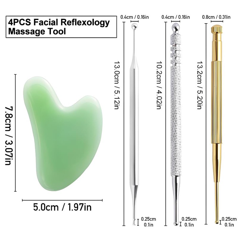 4PCS Facial Reflexology Massage Tool, Stainless Steel Manual Acupuncture Pen