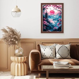 Lxmsja Mountain Diamond Painting Kits for Adults, DIY 5D Full Drill Sunset Diamond Art Kits for Beginners, Peinture Diamant Arts and Crafts for Adults, Home Wall Decor 12x16 inch