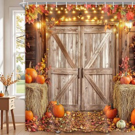 Bcsewcg - Cortina de ducha de otoño, diseño de calabaza de otoño, hojas de árbol de arce de otoño, juego de cortinas de baño de tela impermeable, decoración del hogar, 72 x 72 pulgadas (Multi2)