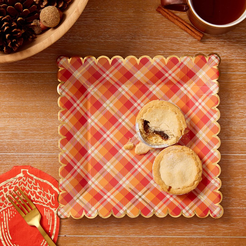 C.R. Gibson TW12-25237 Harvest Plaid Disposable Thanksgiving Paper Dinner Plate