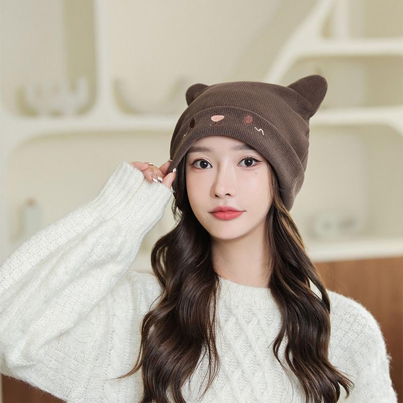 PTILSERY Cute Woollike Knitted Hat Cat Ears Womens Lady Girl