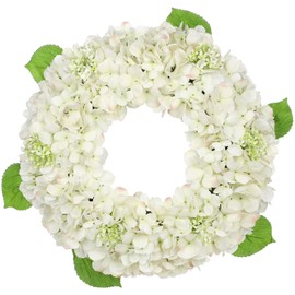 Oairse 20 inch Spring Summer Wreath for Front Door, Artificial White Hydrangea Flower Door Wreath Hydrangea Decor for Farmhouse All Year Indoor Outdoor Home Window Wall Front Porch