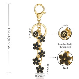 XGALBLA Black Cute Initial Letter B Keychain for Women, Flower Bag Charms Letter Keyring Purse Bag Accessories(Black B)