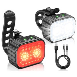 Bike Lights for Night Riding, Ultra Bright Rechargeable Bike Light Front and Back, IPX6 Waterproof Bicycle Light Headlight and Tail Light Set, 8/12 Modes, 58Hrs Runtime, Easy to Install