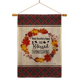 Breeze Decor Fall Tapestry Wood Dowel Set Rod Home Applique Banner Textile Poster Flag Pole Room Wall Scroll Hanging Pumpkins Blessed Thanksgiving Indoor Decor, Autumn Gifts Made in USA