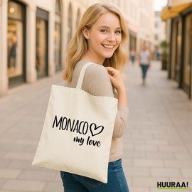 Huuraa Jute Bag Monaco My Love Gift 10 Litres Cotton Monaco Gift Idea, natural, Unit size